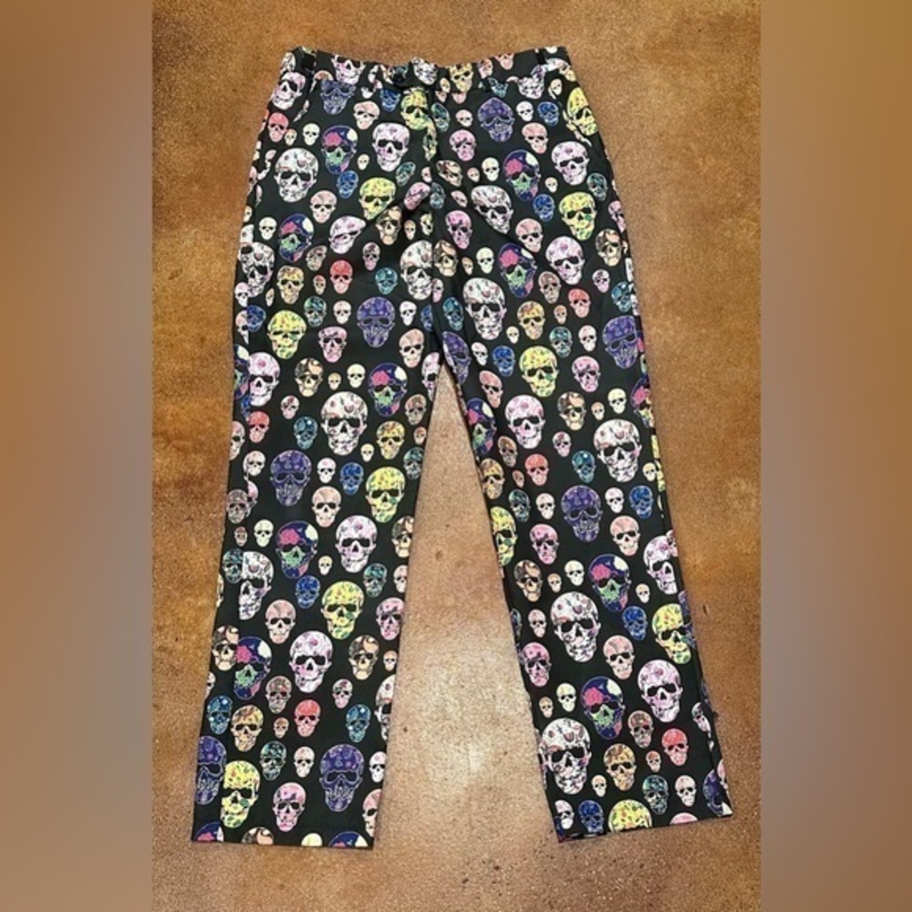 Sugar Skull Tab Front Trouser Dress Pants Sugar Skull Pants
